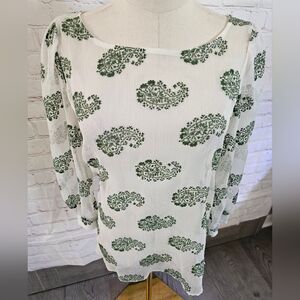 Renee C Sheer Top | Ivory w/ Green Paisley Burnout | Medium* | EUC